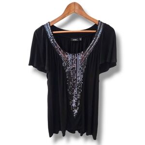 Apt. 9 Sequined Flutter Sleeve Scoop Neck Blouse | 1X